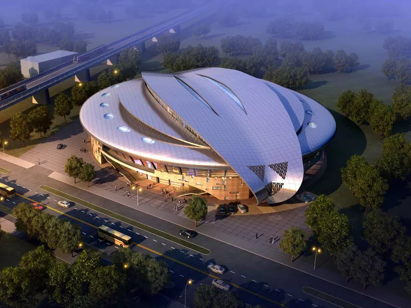 „Prefab“ stadiono konstrukcija su plienine konstrukcija